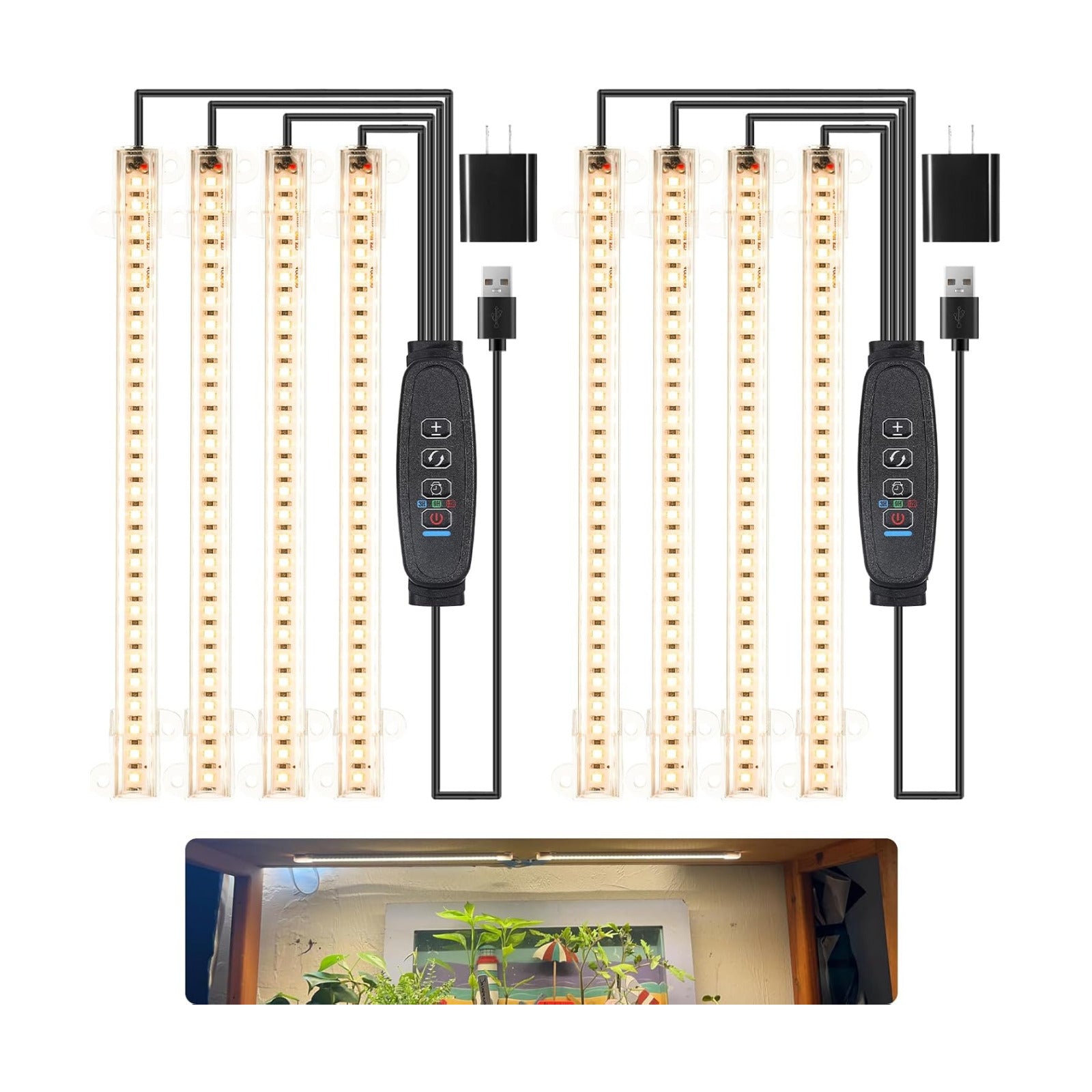 8.6'' LED Grow Light Strips, Full Spectrum 3500K Grow Lights for Indoor Plants, 4 Head with 3/9/12H Timer, 10 Dimmable