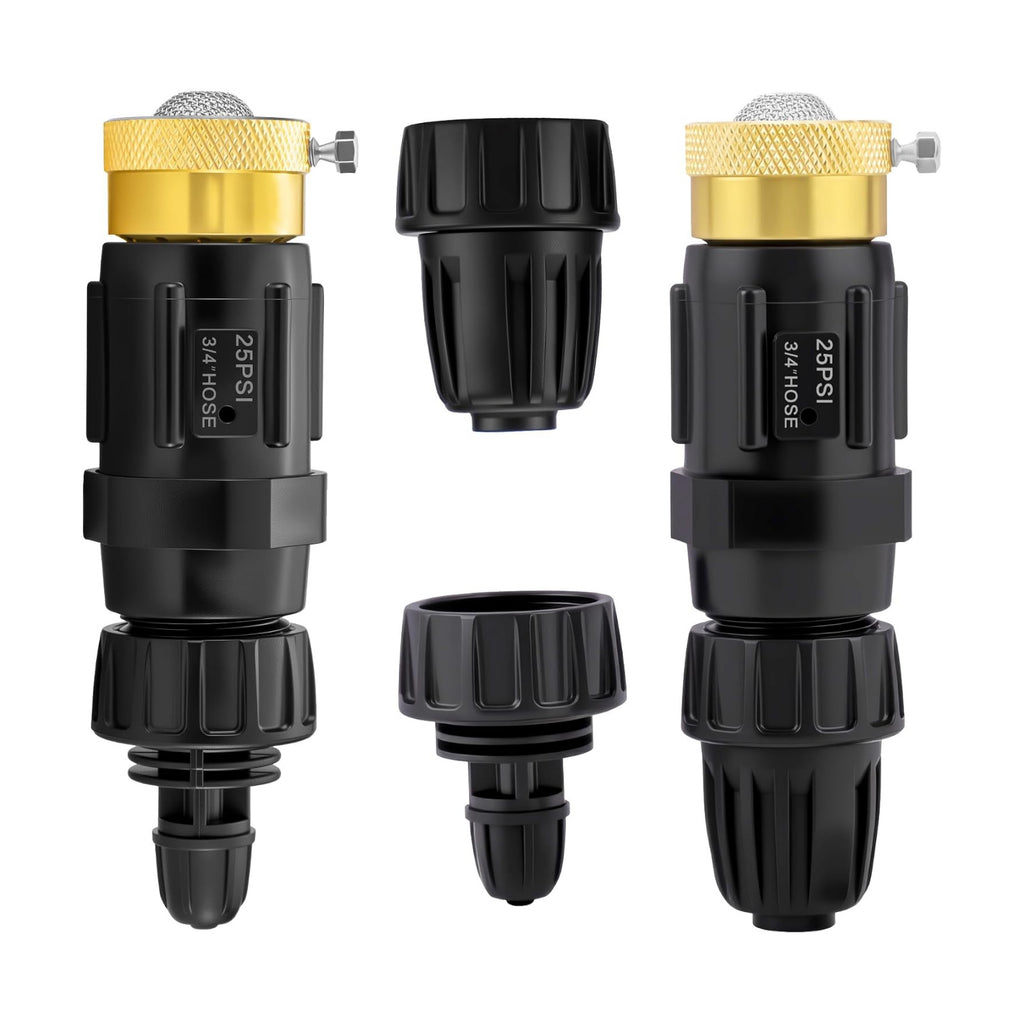 Drip Irrigation Faucet Adapter, 25 PSI, 1/2 and 1/4 in, 2-Pack | Two preassembled 3/4 in GHT units with 150 mesh