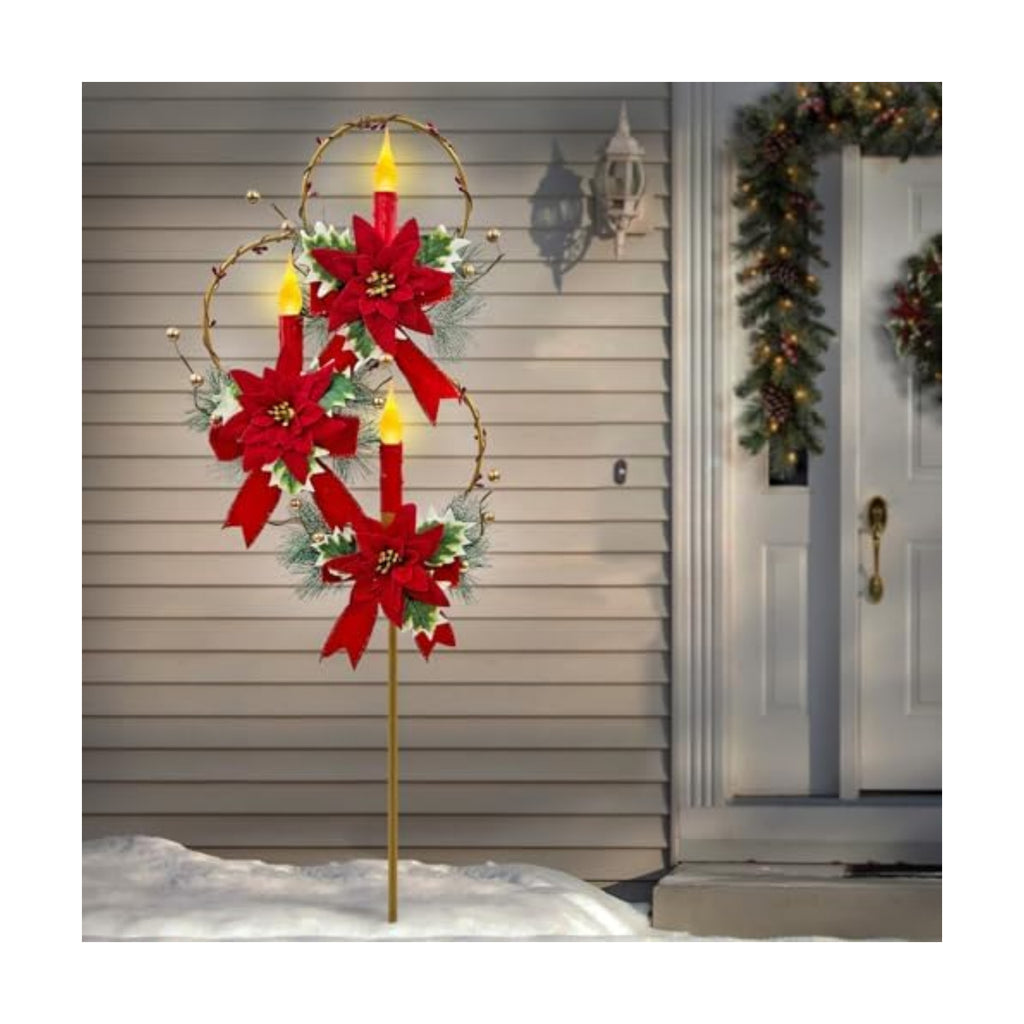 Outdoor Solar Christmas Decorations,LED Red Candle Holiday Garden Stakes