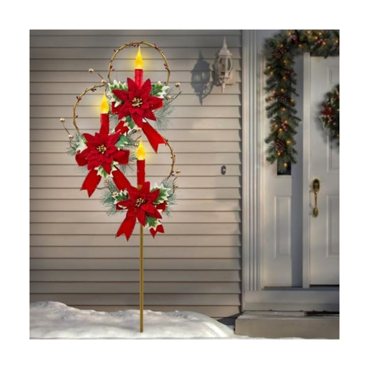 Outdoor Solar Christmas Decorations,LED Red Candle Holiday Garden Stakes