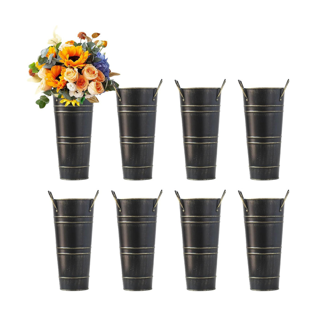Galvanized Metal Vases 8 Pcs 9 Inch Black Farmhouse French Bucket