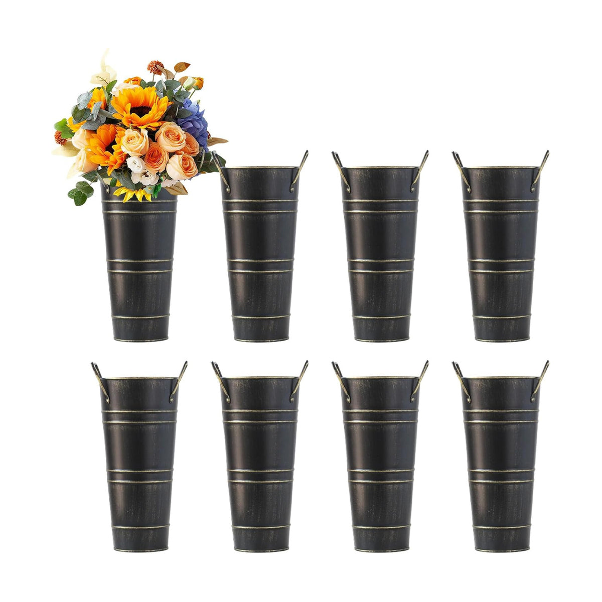 Galvanized Metal Vases 8 Pcs 9 Inch Black Farmhouse French Bucket