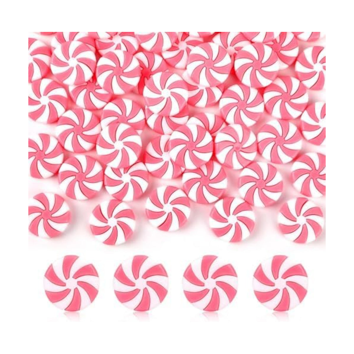 JUNEBRUSHS 50 Pcs Fake Peppermint Candy Christmas Decorations Pink and White Christmas Candy Peppermint Ornaments for Xmas Holiday Decor Party Favors Crafts