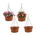 4 Pack 12 Inch Large Plastic Hanging Planters for Outdoor Plants | Plastic Hanging Basket Pots with Drainage Trays &