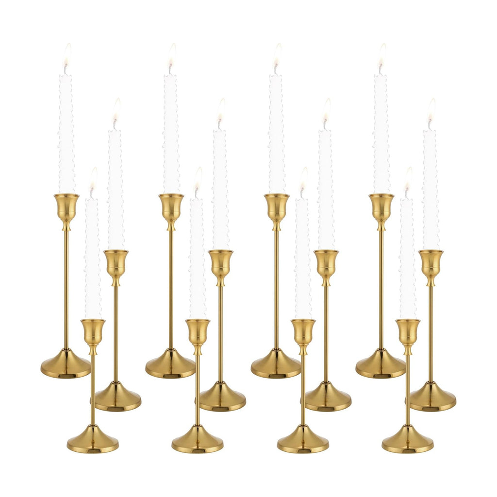 Candlestick Holders 4 Sets(12 Pcs), Brass Gold Candle Holders with Anti-Slip Pad, Metal Taper Candle Holder, Candle Holder for Wedding Fireplace Mantel Housewarming Gift