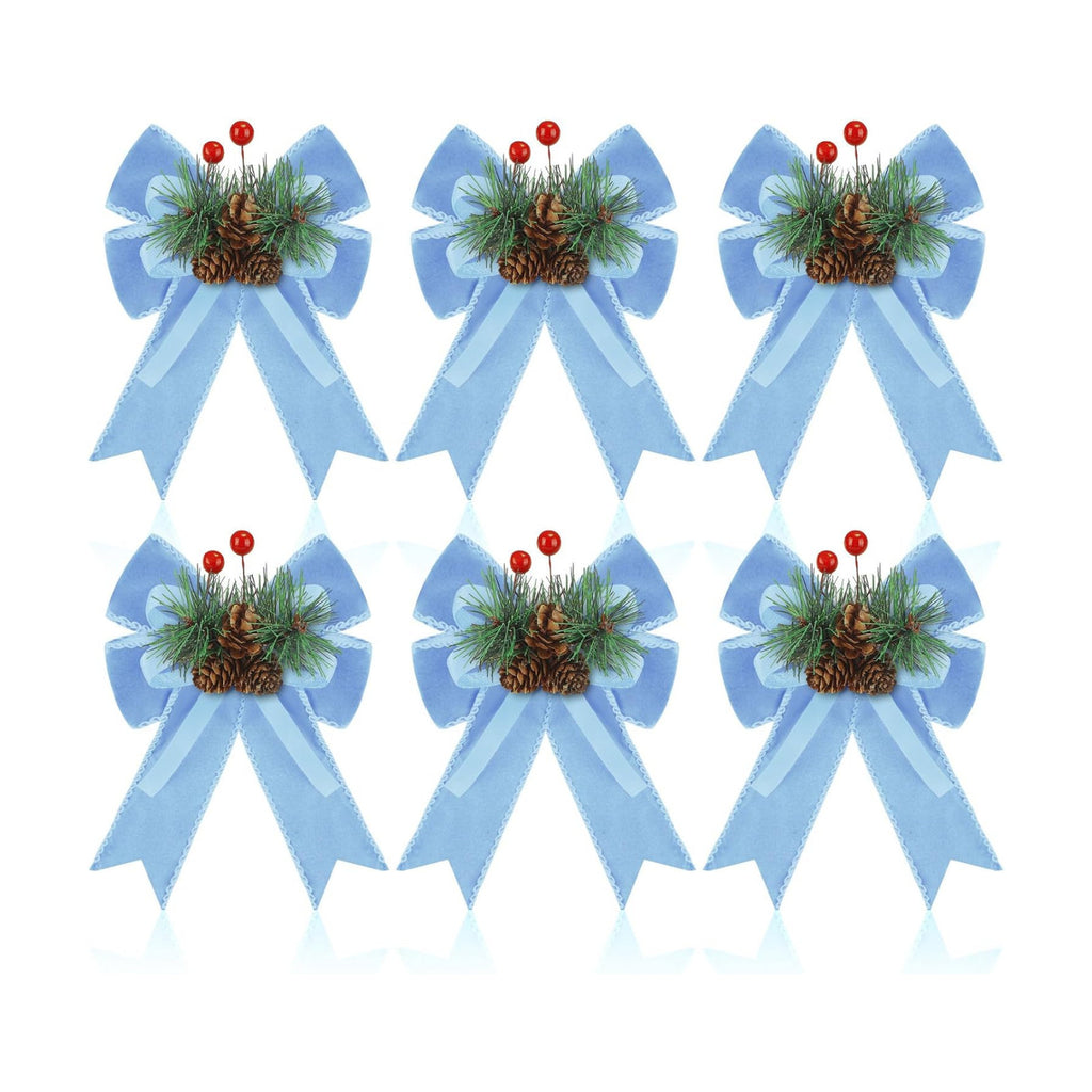 Syhood 6 Pcs Christmas Bows Xmas Velvet Bows Tree Decor, Bright Blue