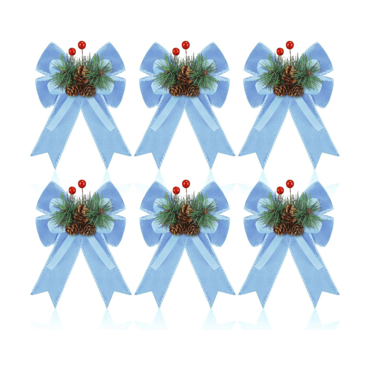 Syhood 6 Pcs Christmas Bows Xmas Velvet Bows Tree Decor, Bright Blue
