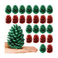 Janinka 24 Pcs 4 Inch Green Red Christmas Glitter Pine Cones Ornaments