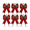 Syhood 6 Pcs Christmas Bows Xmas Velvet Bows Tree Decor, Burgundy Red