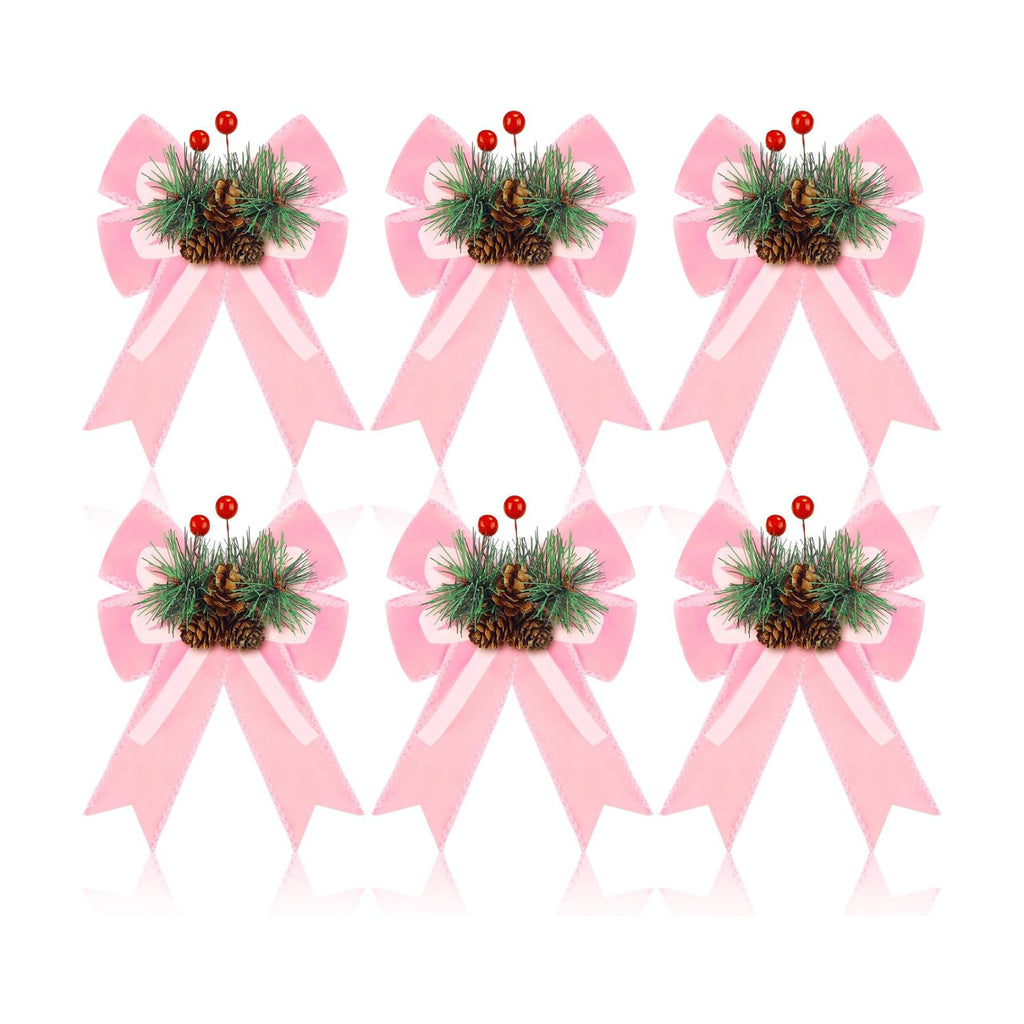 Syhood 6 Pcs Christmas Bows Xmas Velvet Bows Tree Decor, Pink