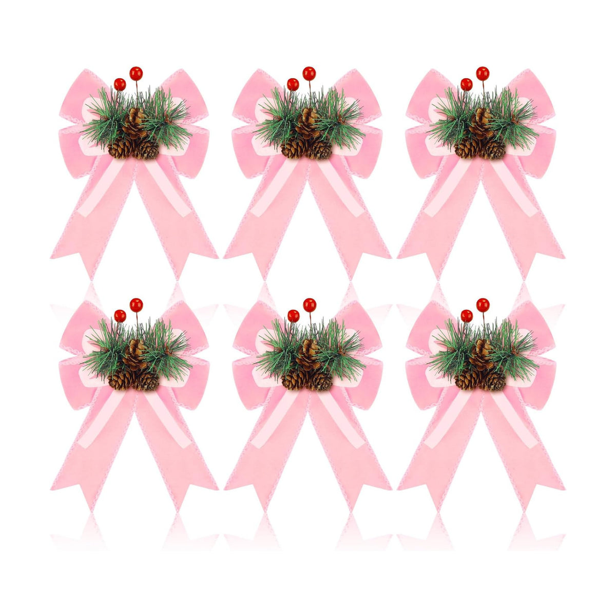 Syhood 6 Pcs Christmas Bows Xmas Velvet Bows Tree Decor, Pink