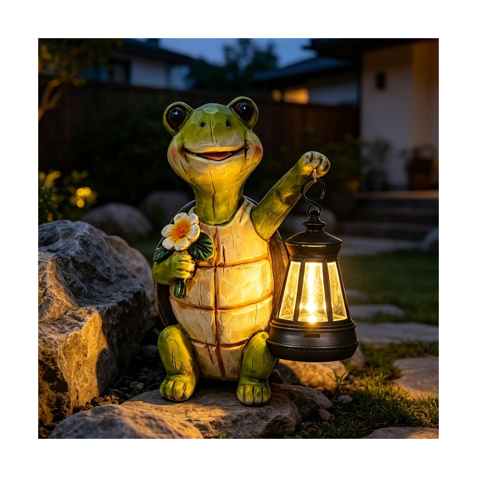 Solar Turtle Garden Statue, Resin Figurine with Hanging Solar Lantern Outdoor Statues for Patio (Turtle 1)