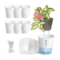 8 Pack 4" Self Watering Pots for Indoor Plants, Clear Inner Cup, Small White Plastic Planters, Water Level Indicator