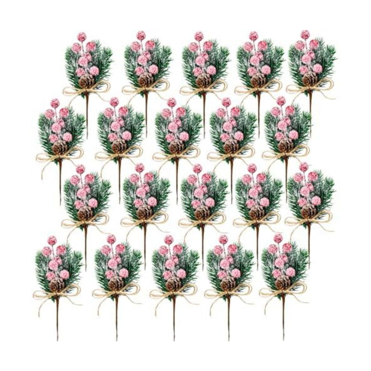 20 Pack Artificial Christmas Tree Picks Christmas Red Berries Stems Pine Branches Spray with Pinecones Holly Leaves for DIY Xmas Garland Wreath Ornaments Holiday Décor (Snowflake Berries)