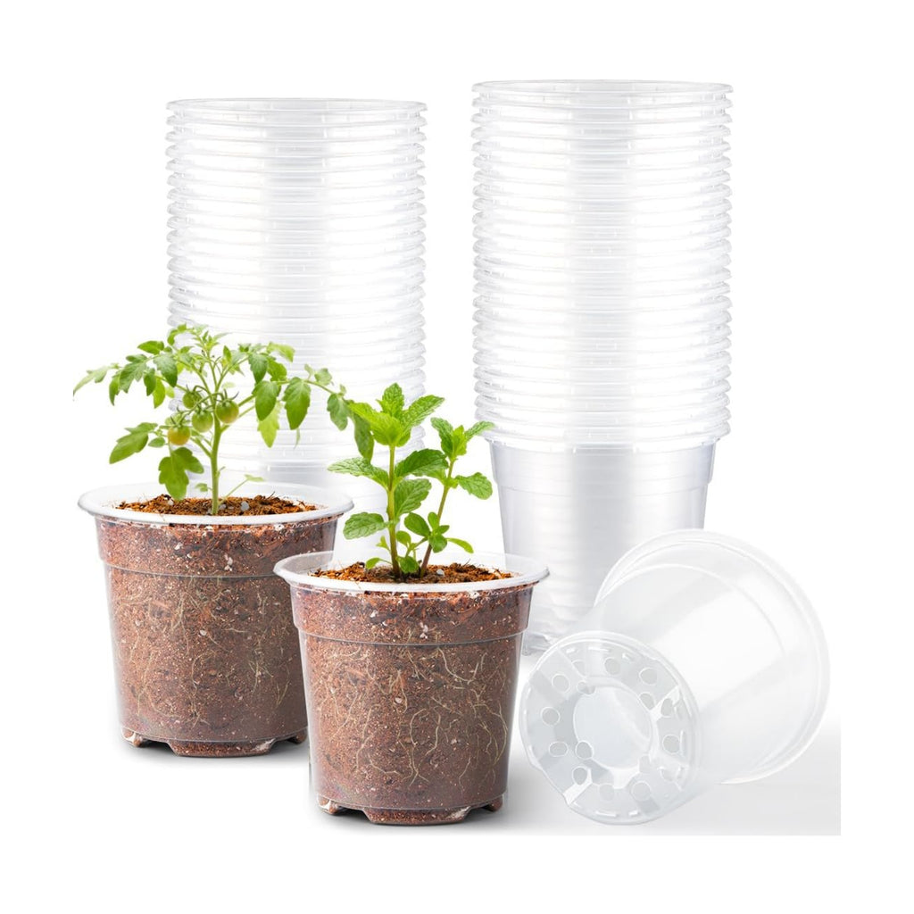 RooTrimmer 60 Pack 6 Inch Clear Nursery Pots for Plants, Flexible Plastic Plant Pots with Drainage Holes, Transparent Plant Starter Pots for Seedlings, Vegetable, Succulents, Flowers