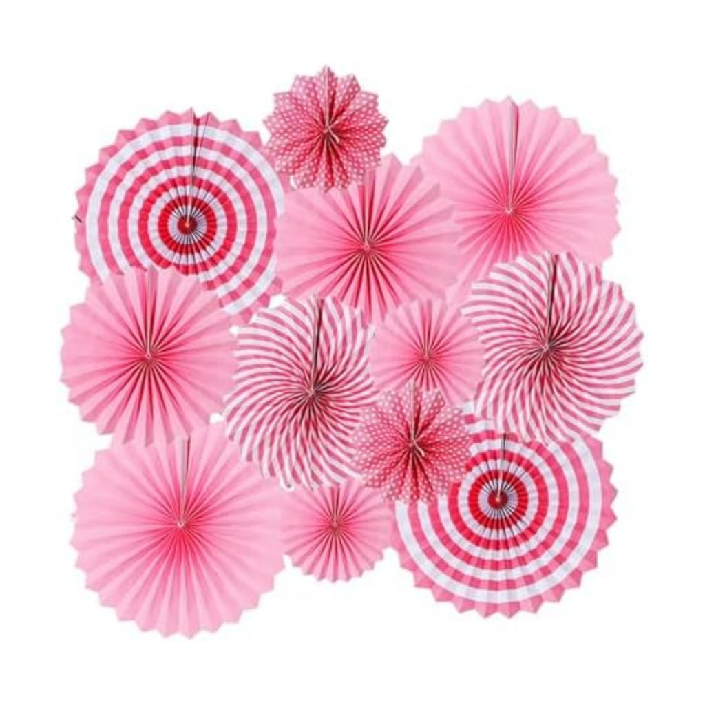 Pink Hanging Paper Fans, 12 Pieces Hanging Party Decorations Round Pattern Paper Garlands for Girl's Women Birthday Party, Wedding, Brial Shower