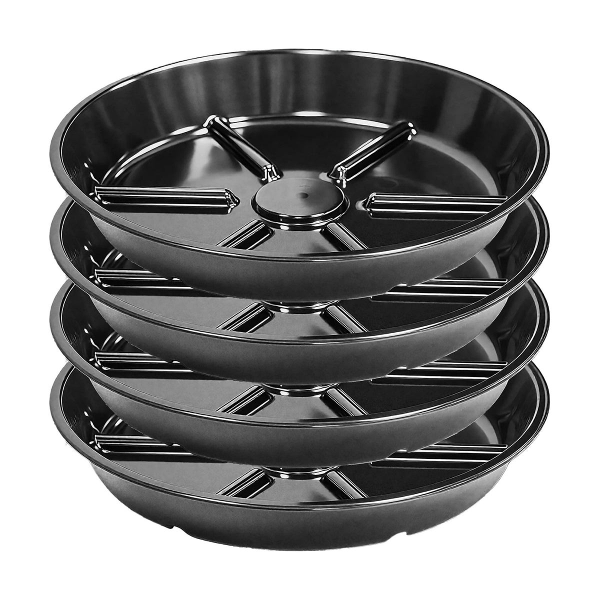 Plant Saucer Pot Tray 14 inch, 4 Packs Flower Planter Saucers and Drip Trays, Heavy Duty Round Plastic Flower Plant Dish Pant Plate to Catch Water for Indoor & Outdoor, Black