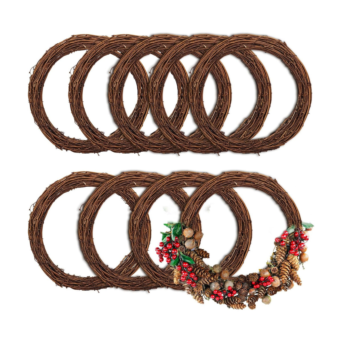 9 PCS 8 Inch Natural Grapevine Wreaths, Beautiful Vine Branch Wreath for DIY Crafts and Christmas Decorations, Ideal for Outdoor and Indoor Use