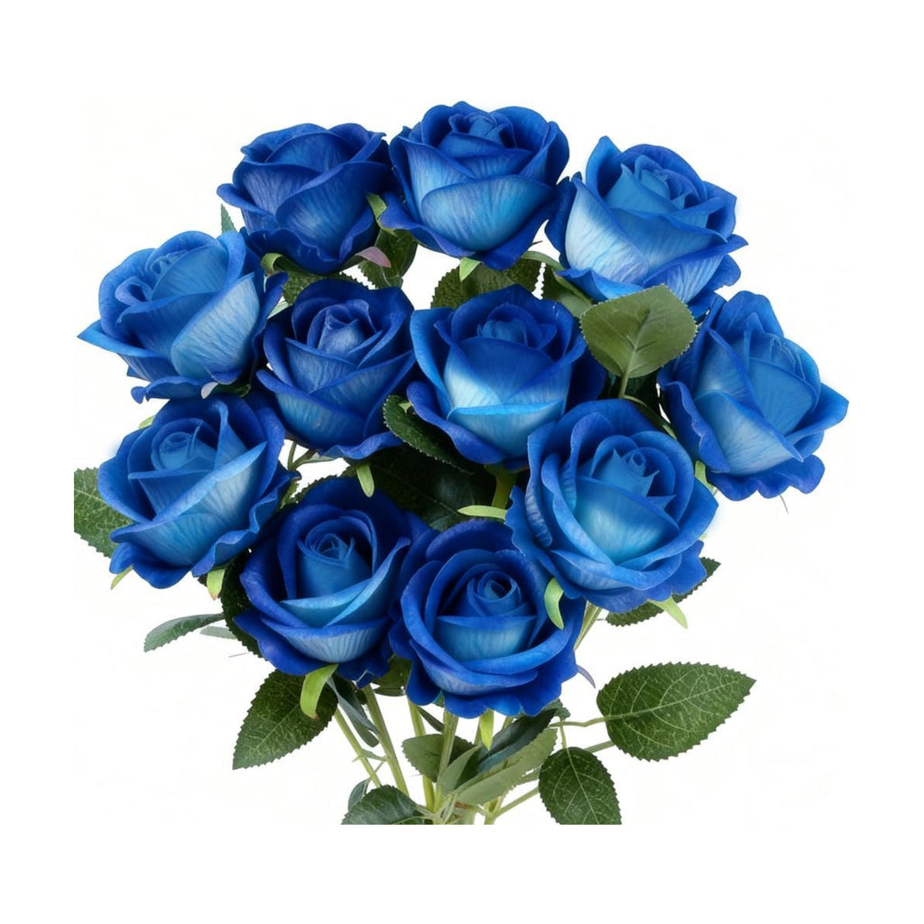 Jasion Artificial Velvet Roses 12pcs Faux Flowers Blue
