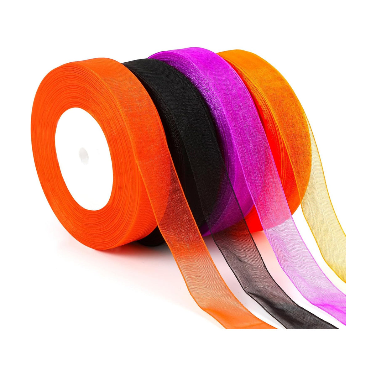 DECYOOL 4 Rolls 200 Yards Halloween Ribbon, Black and Orange Organza Set
