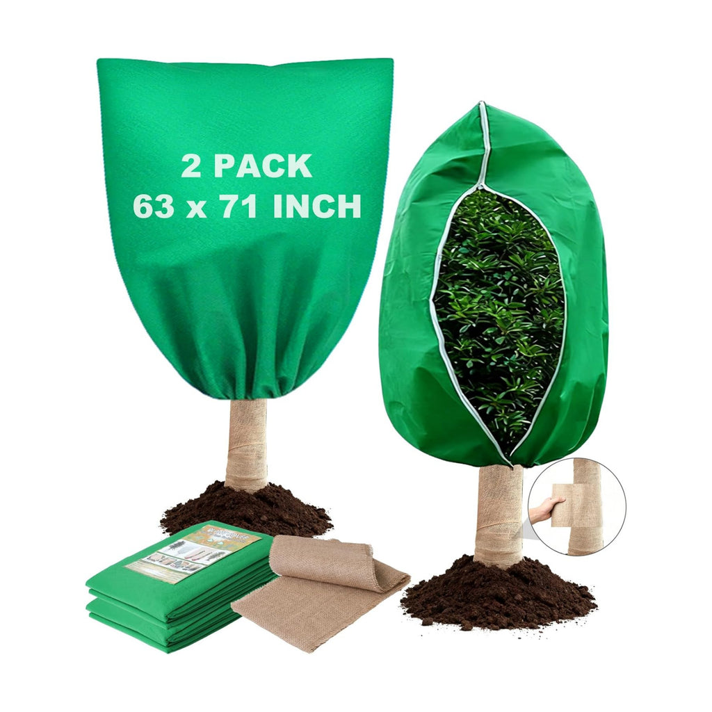 Plant Covers for Freeze Protection, 2 Pack 63" x 71" Drawstring | Breathable Frost Protection for Trees, Shrubs and