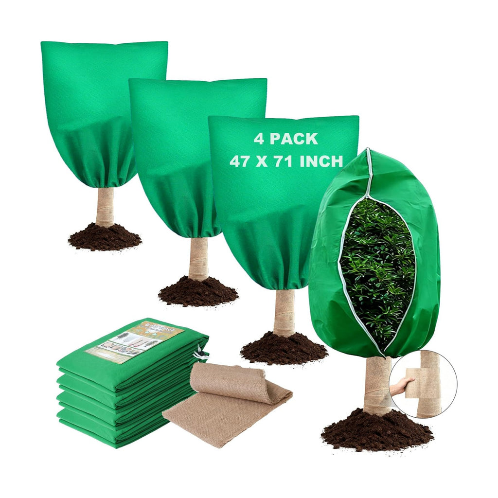 Plant Covers for Freeze Protection, 4 Pack 47" x 71" Drawstring | Breathable Frost Protection for Trees, Shrubs and
