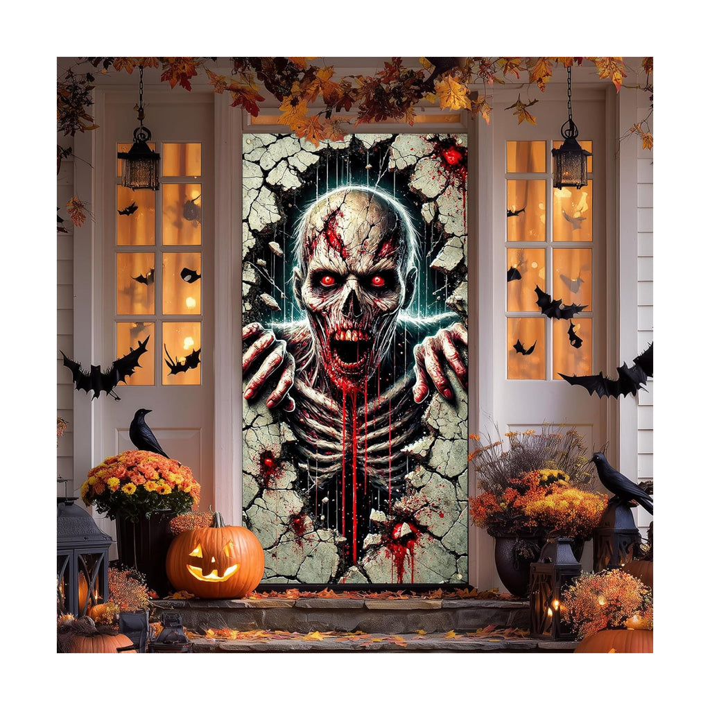 IVN Halloween Cracked Wall Skeleton Door Cover Decorations 35x71 Inch