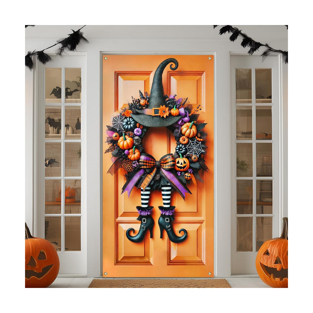 IVN Halloween Witch Legs Wreath Door Cover Decorations 35x71 Inch