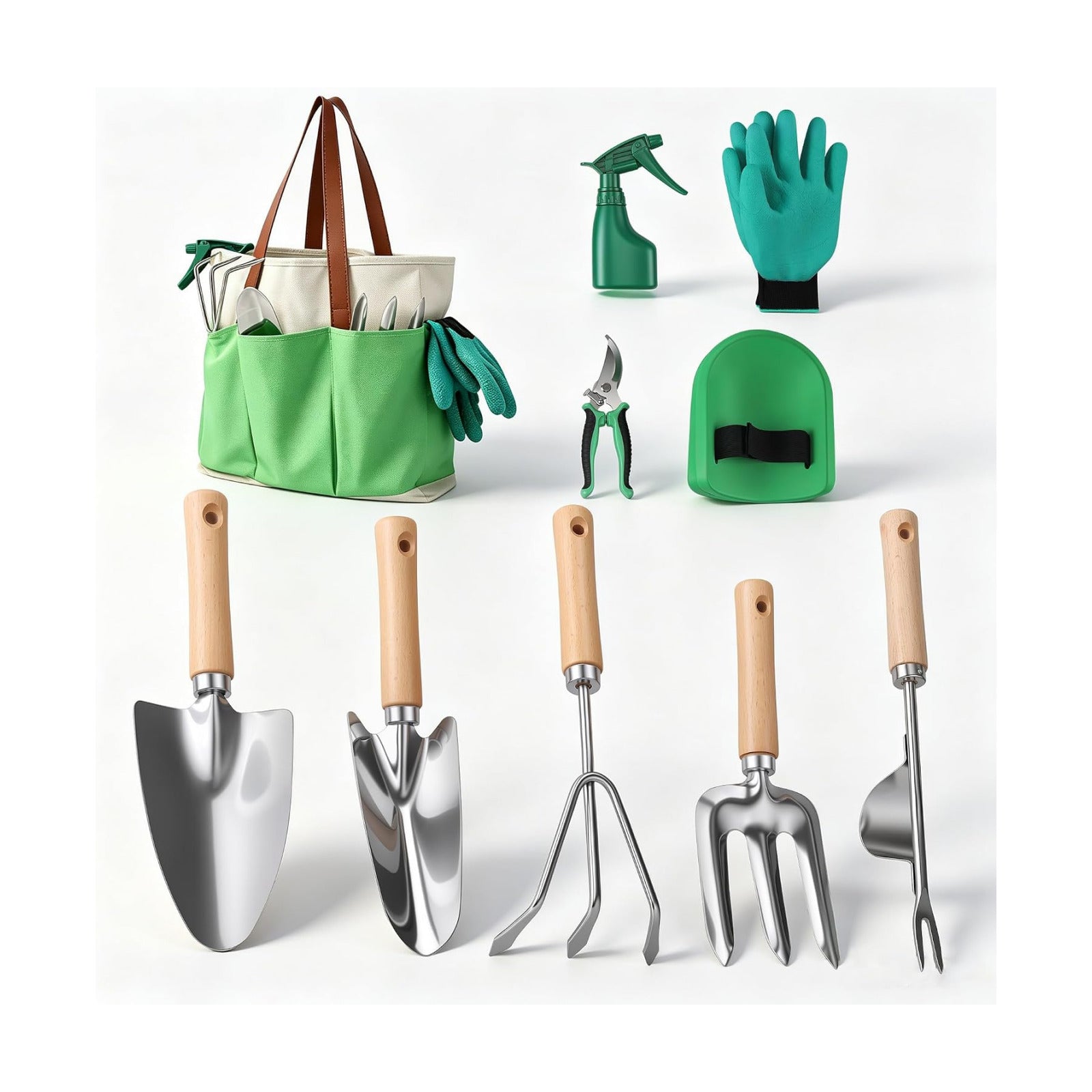 Gardening Tool Set, Heavy Duty Stainless Steel Hand Tools with Wooden Handles, Storage Tote Bag, Ergonomic Design