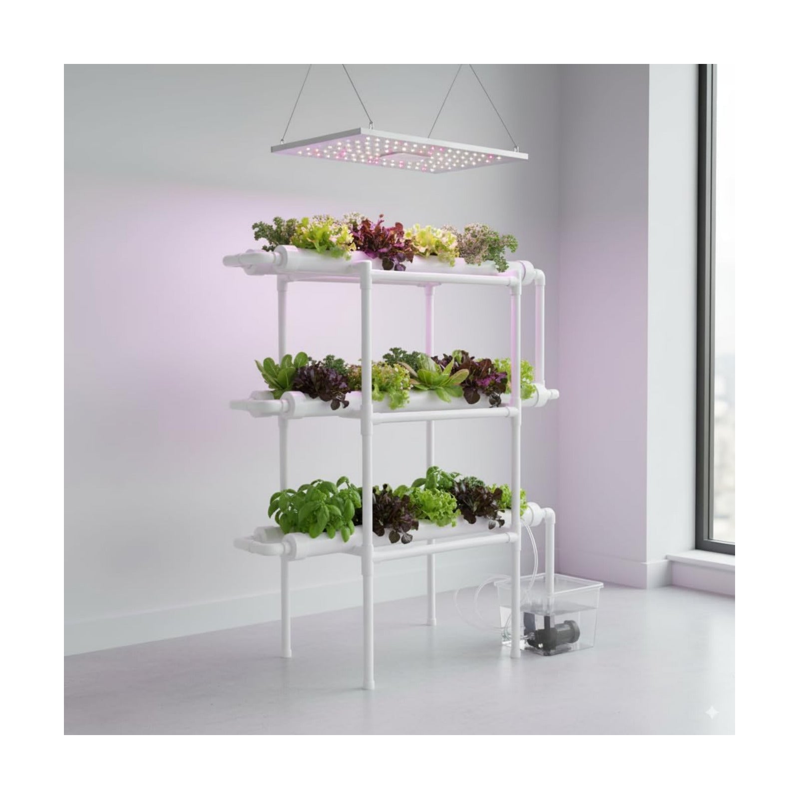 Hydroponic Grow Kit, 3 Layer 108 Plant Sites 12 Food-Grade PVC-U Pipes Hydroponics Planting System with Water Pump
