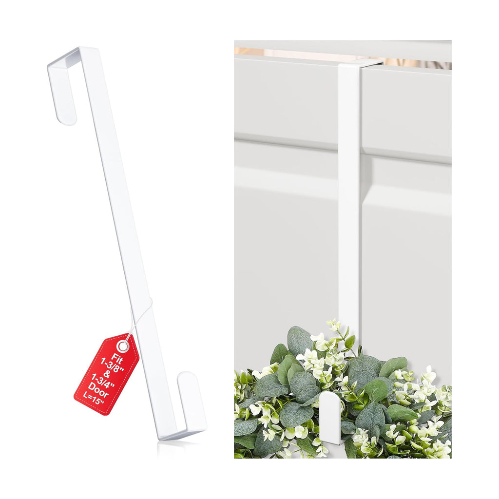 15" Reversible Wreath Hanger for Front Door, Fits Most Doors up to 1-3/4"