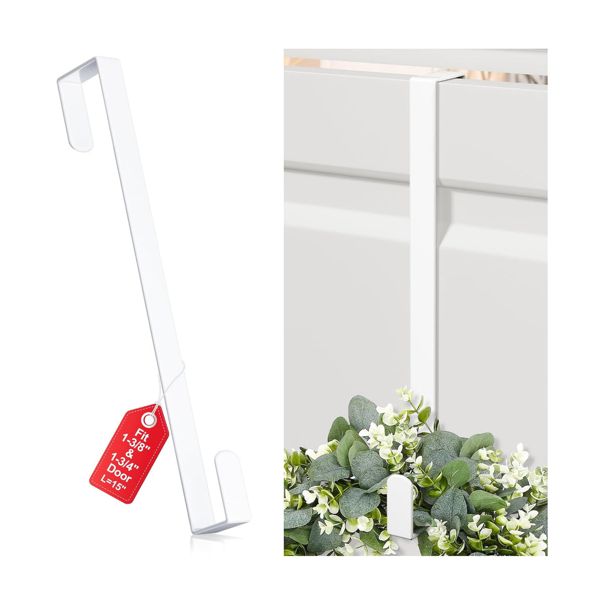 15" Reversible Wreath Hanger for Front Door, Fits Most Doors up to 1-3/4"