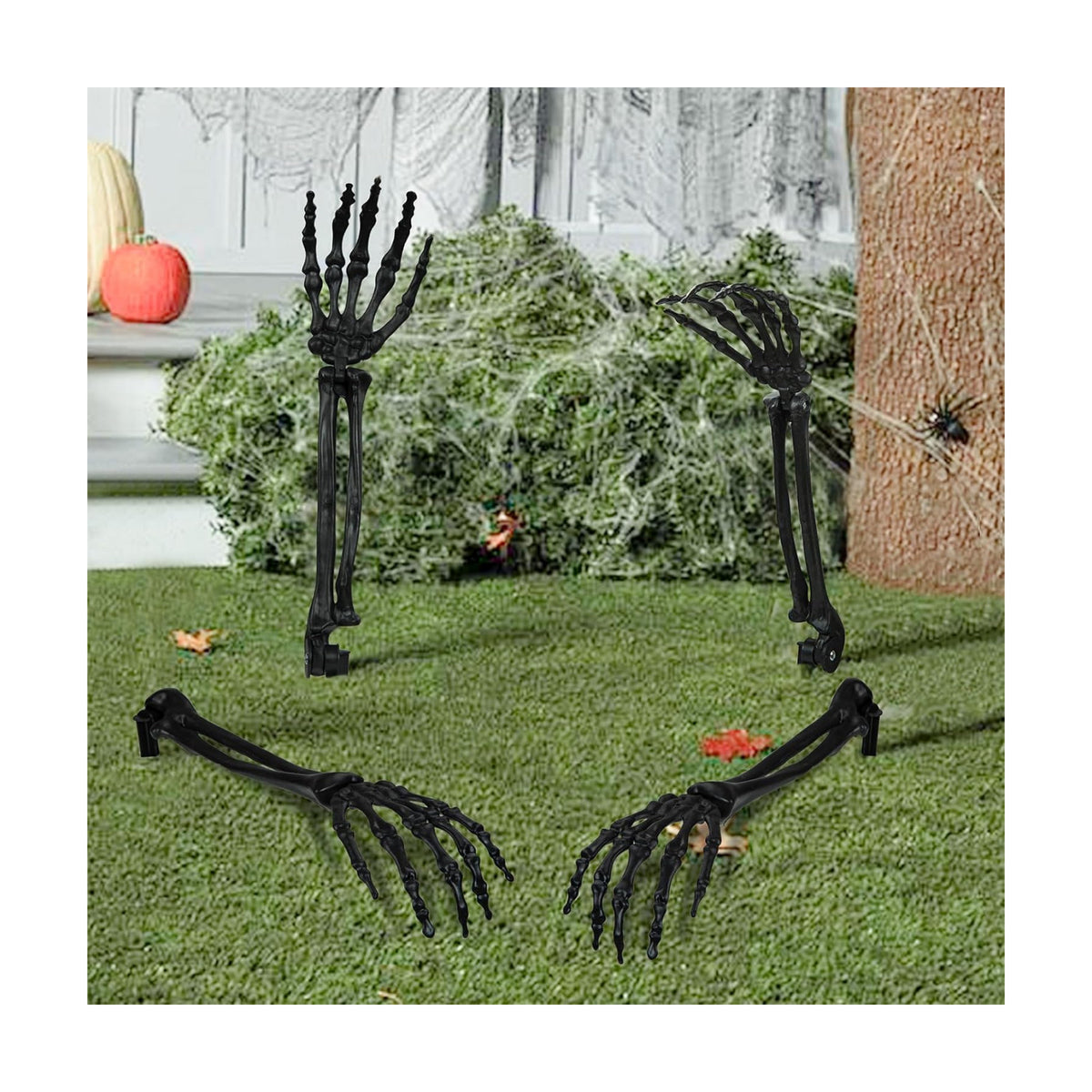 Halloween Realistic Skeleton Stakes Zombie Ghost Arm Stake Severed Plastic Skeleton Hands Yard Signs for Halloween Props Decorations (4 Pcs Black)