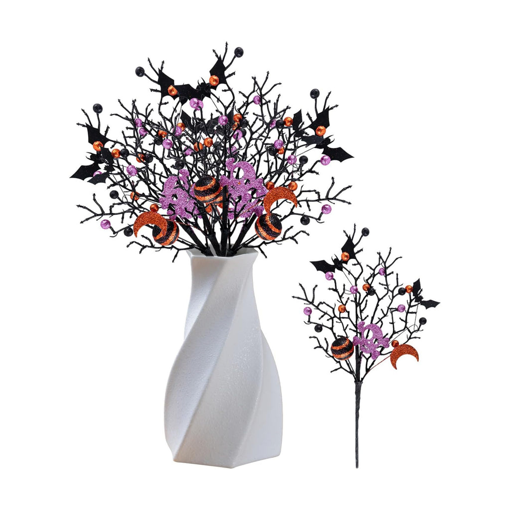6Pcs Halloween Glitter Berry Picks, Decor Branch Stems for Vase Tabletop Party Decor