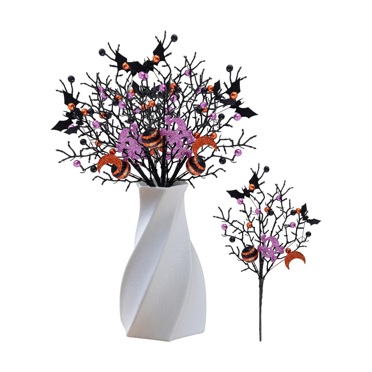 6Pcs Halloween Glitter Berry Picks, Decor Branch Stems for Vase Tabletop Party Decor