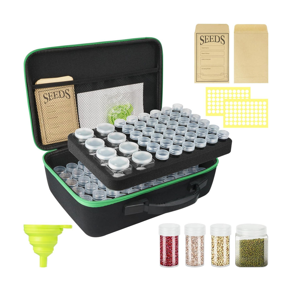 Seed Storage Organizer Box with 104 Bottles & Envelopes