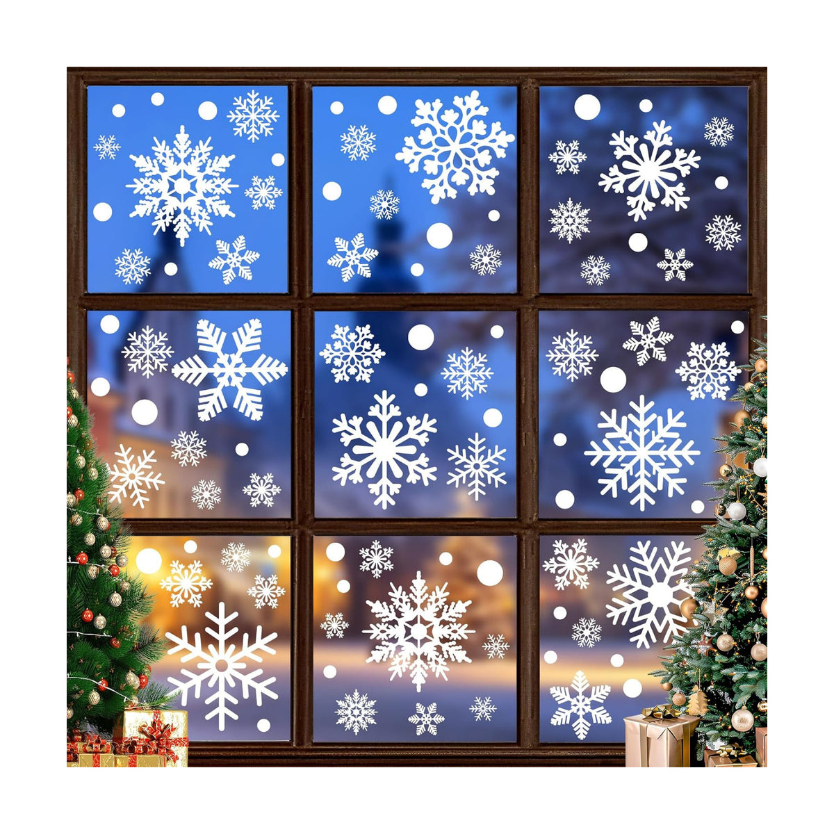116PCS Christmas Decorations, 9 Sheets Christmas Window Clings, Snowflake Window Clings Decals, Double Sided Xmas Snowflake Decal Stickers for Winter Holiday Home Indoor Decorations Decor Supplies