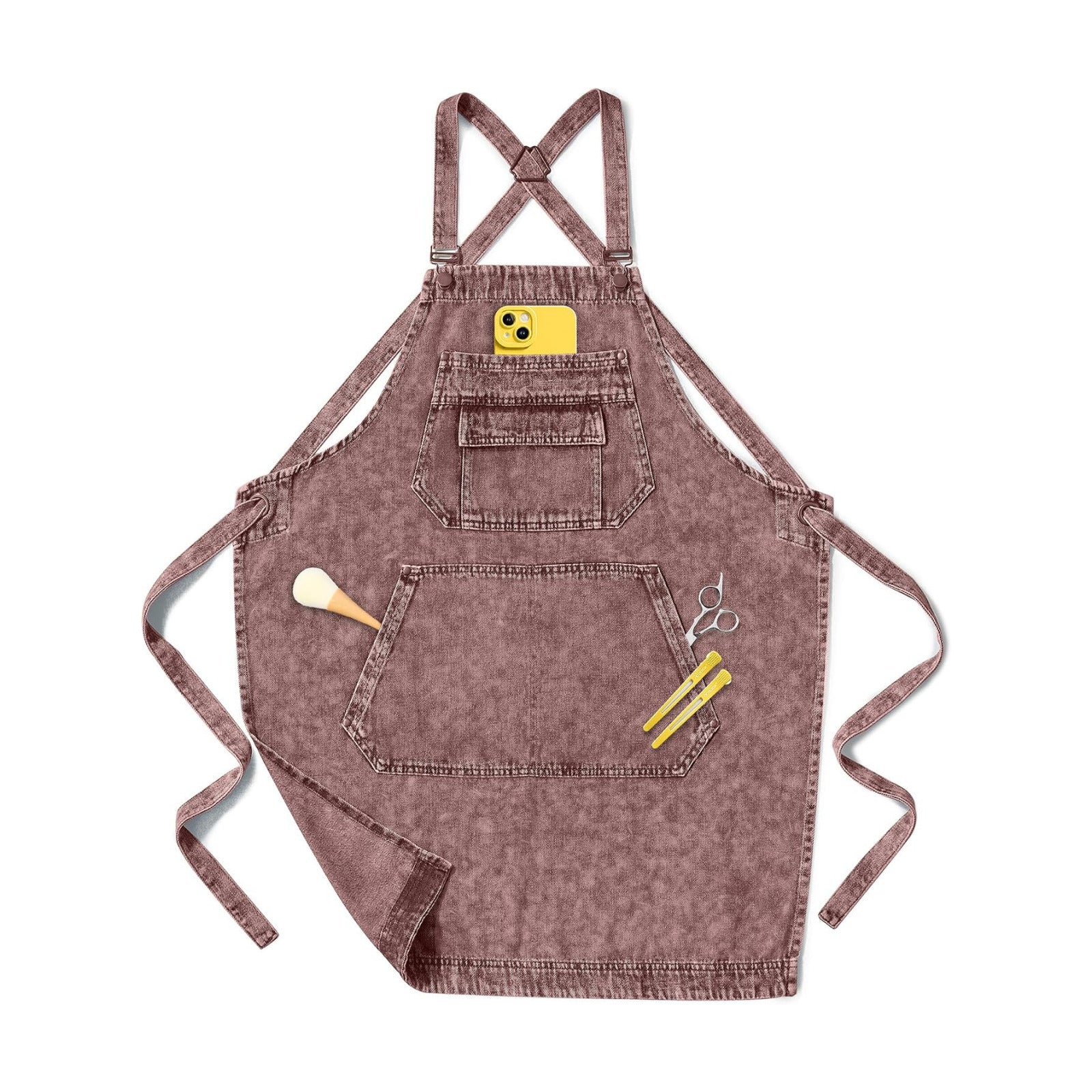 Denim Apron with Pockets for Hair Stylist Gardening Craftsmen Barista Women Hairdresser Jean Work Apron Cross Straps