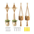 4 Pack Macrame Plant Hangers Indoor Up to 10 inch Pot, Boho Hanging Planters, Plant Holder with 8Pcs Stainless Steel