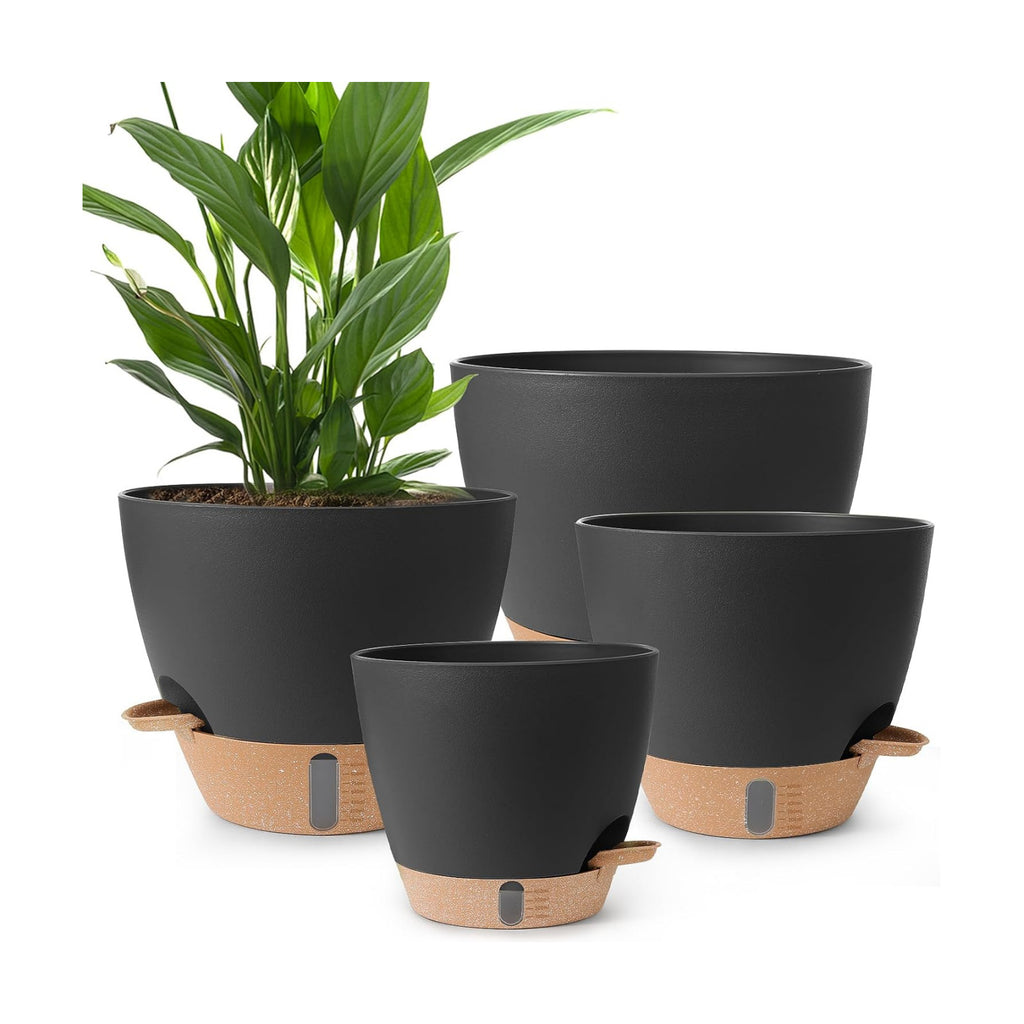 Self Watering Pots for Indoor Plants 12/10/9/8 Inch Plastic with Reservoir | Visible Water Level Indicator,Two Weeks