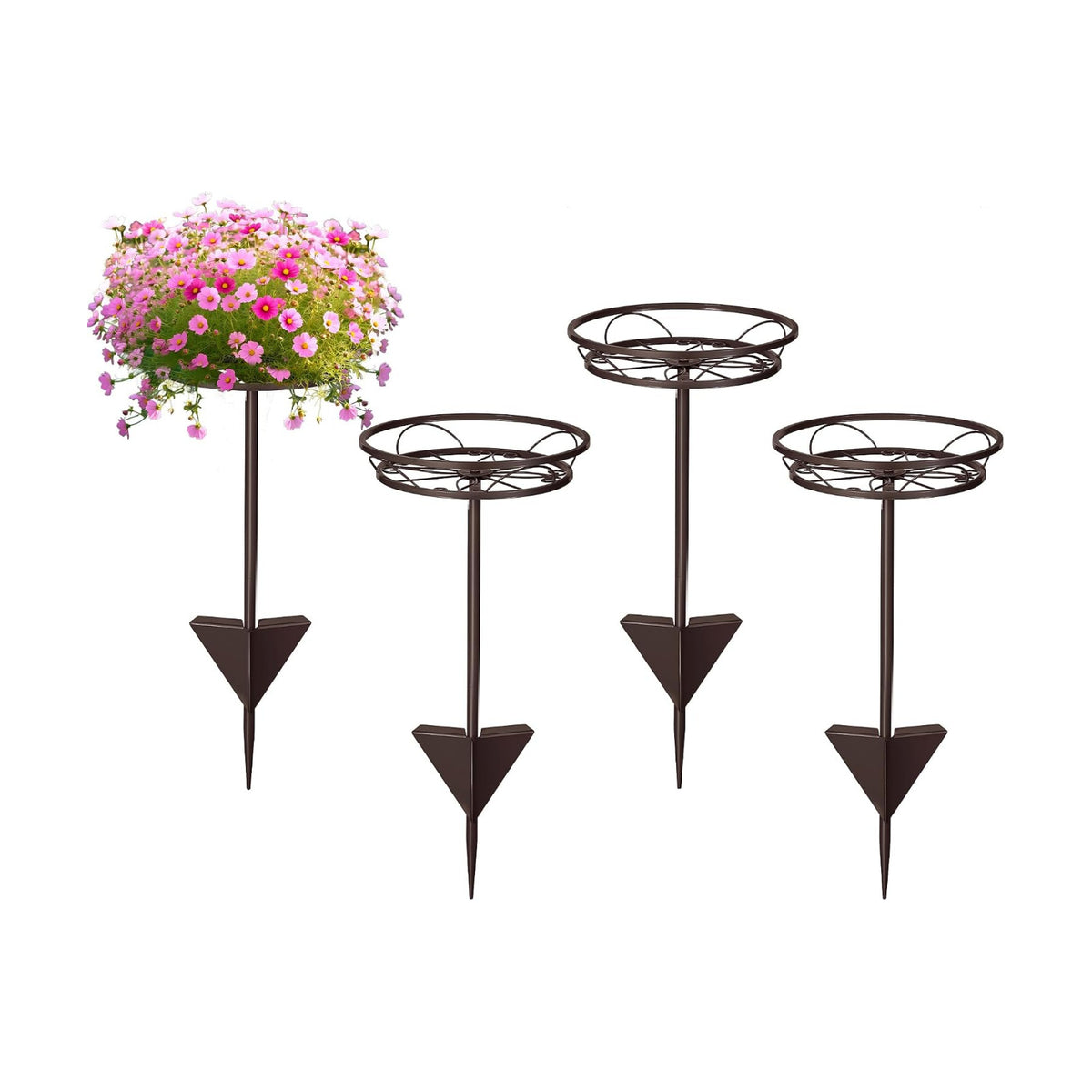 Tellingyou 2 Pack Adjustable Outdoor Flower Pot Stand, Plant Stands(Brown) | Metal, Spring Summer Versatile Plant