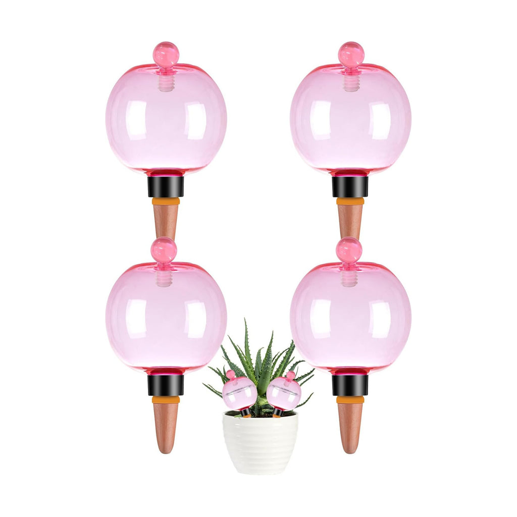 4 Pack Self Watering Globes 17oz Large Plant Watering Globes Top Fill, Self Water Planter Insert Indoor/Outdoor Plastic Water Bulbs Slow Release Terracotta for Plants, Pink