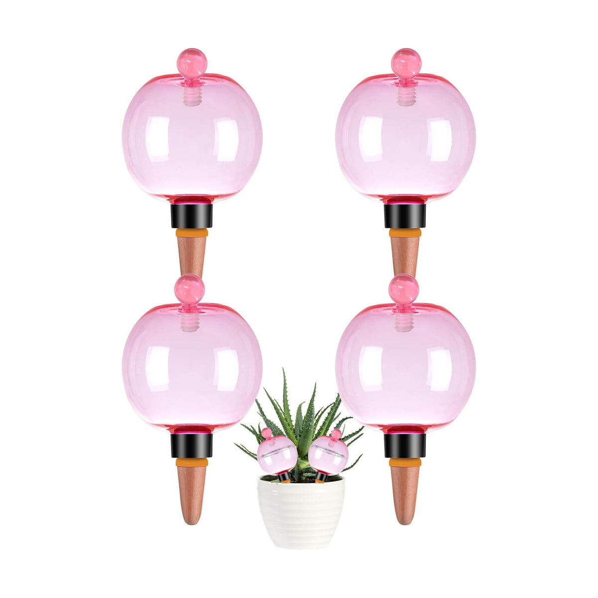 4 Pack Self Watering Globes 17oz Large Plant Watering Globes Top Fill, Self Water Planter Insert Indoor/Outdoor Plastic Water Bulbs Slow Release Terracotta for Plants, Pink