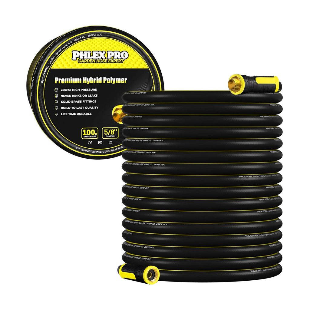 100 FT Garden Hose 5/8", Heavy Duty Rubber, Brass Fittings | 3-Layer Flexible Hybrid, Lightweight Swivel Handle, 100ft