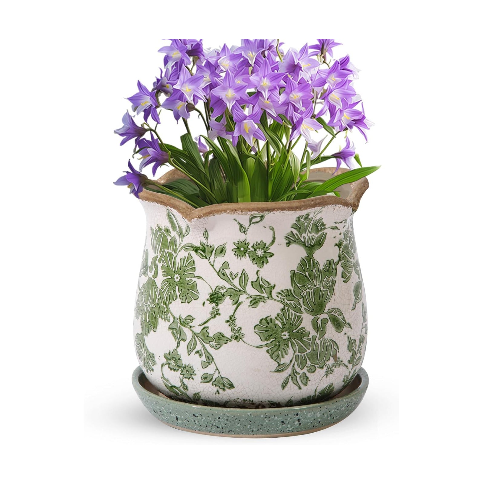 Ceramic-Planters-for-Indoor-Plants with Saucer, 6 inch Vintage Ice Crack Glaze Plant Pots with Drainage Holes
