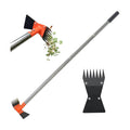 2-in-1 Garden Hoe and Weed Puller Rake 60 Inch Spring Steel Head | Adjustable Long Handle Weeding Tool Heavy Duty Sand