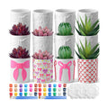 Zubebe 12 Pcs Paint Your Own Flower Ceramic Pots with Drainage Hole, 4 Style Pink Bow Unfinished Succulent Pots