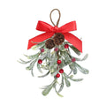 Christmas Artificial Mistletoe Ornament with Red Bow Snowy Red Berries Christmas Hanging Mistletoe Decorations Bouquet Floral Natural Pine Cones Holiday Decoration Ornament Bouquet