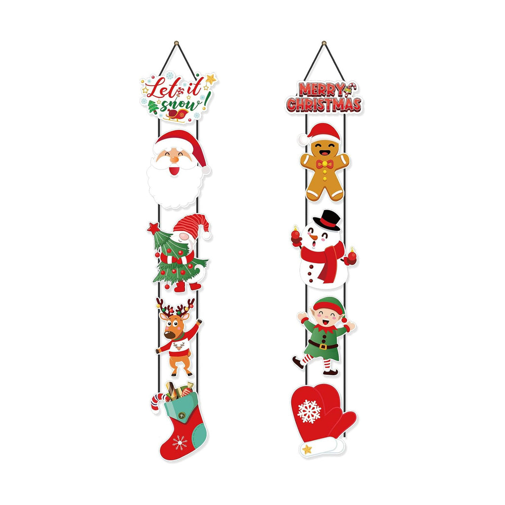 CroBlissful 2 Sets Christmas Porch Sign Santa Snowman Elf Door Banner