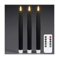 GenSwin Black Flameless Taper Candles with Remote, Halloween Flameless Candles Flickering Battery Operated, Real Wax LED Halloween Candlesticks with 3D Wick for Home Decor(Set of 3, 0.78” x 9.65”)